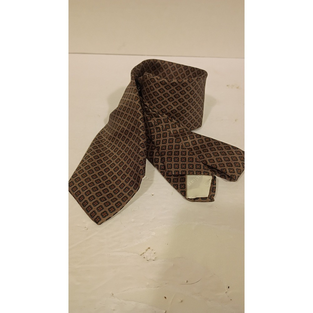 Christian Dior Cravates Mens Silk Tie Brown Geometric Medallion Vintage Paris NY